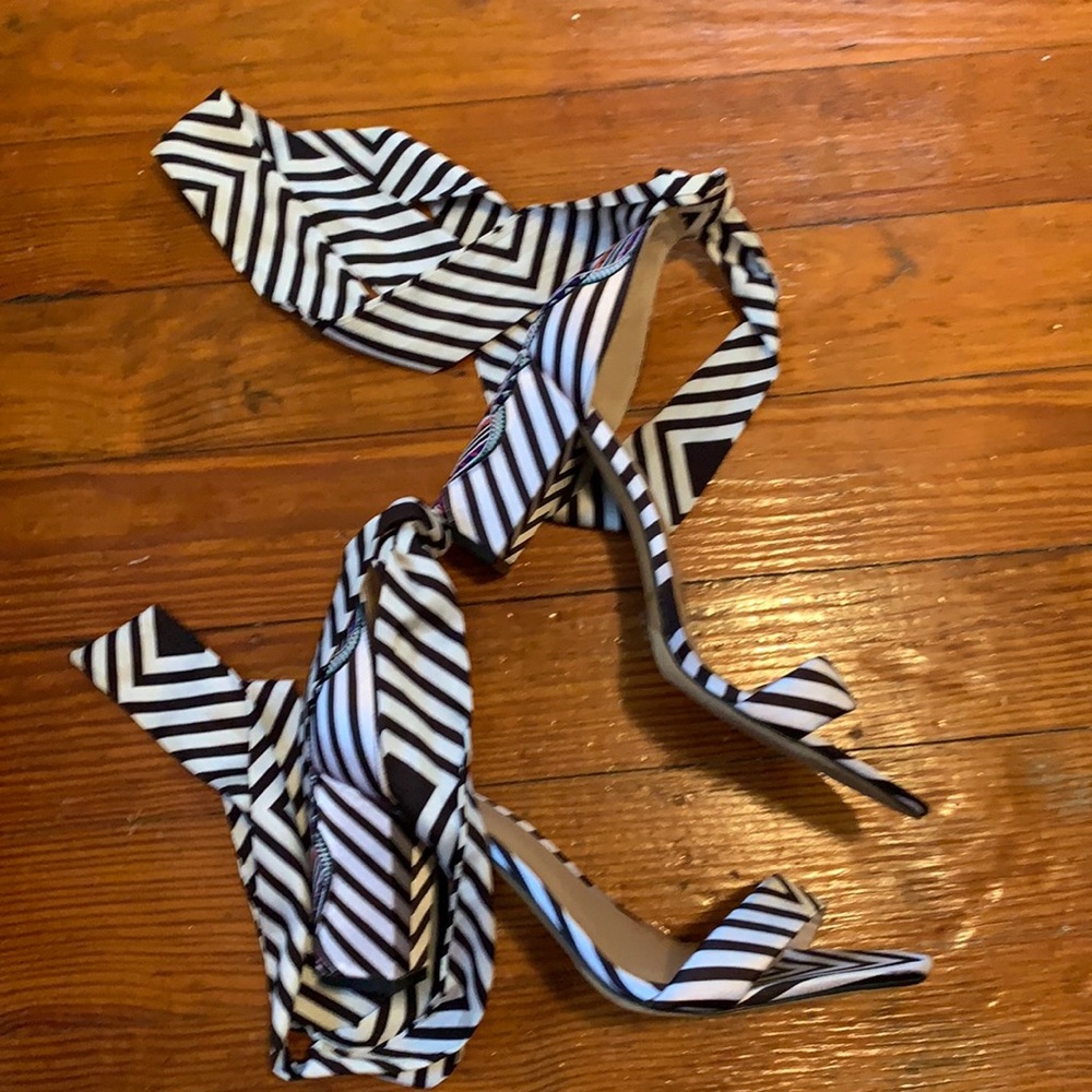 Black and white striped heels